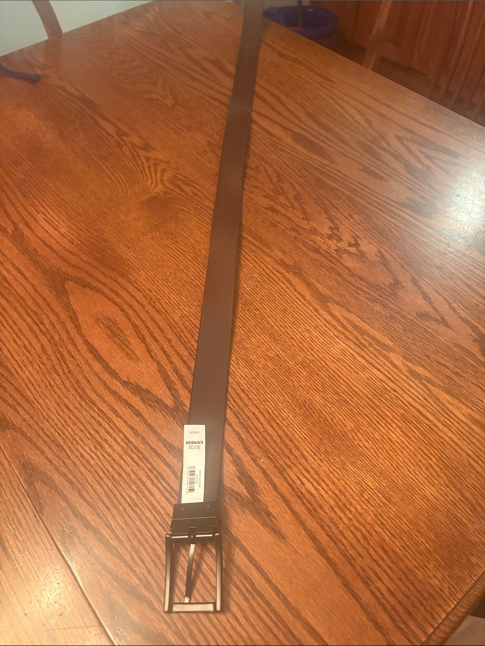 Express Men’s Brown Smooth Leather Belt with Rectangular Metal Buckle